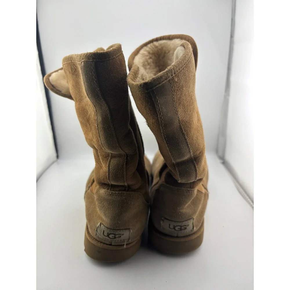 UGG Australia Womens Classic Mid Calf Suede Shearling Boots Chestnut Tan Size 8